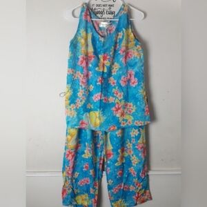 Tropical Mix Resort Wear Pant/Top Floral 2 Piece L